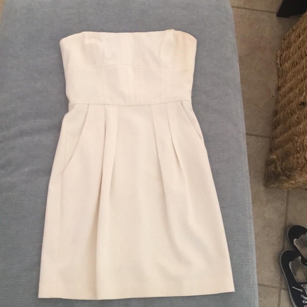 Strapless white mini dress